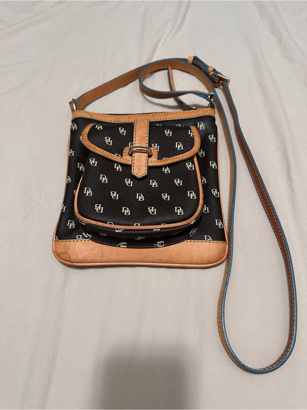 Dooney & Bourke Black Logo Crossbody with Tan Trim